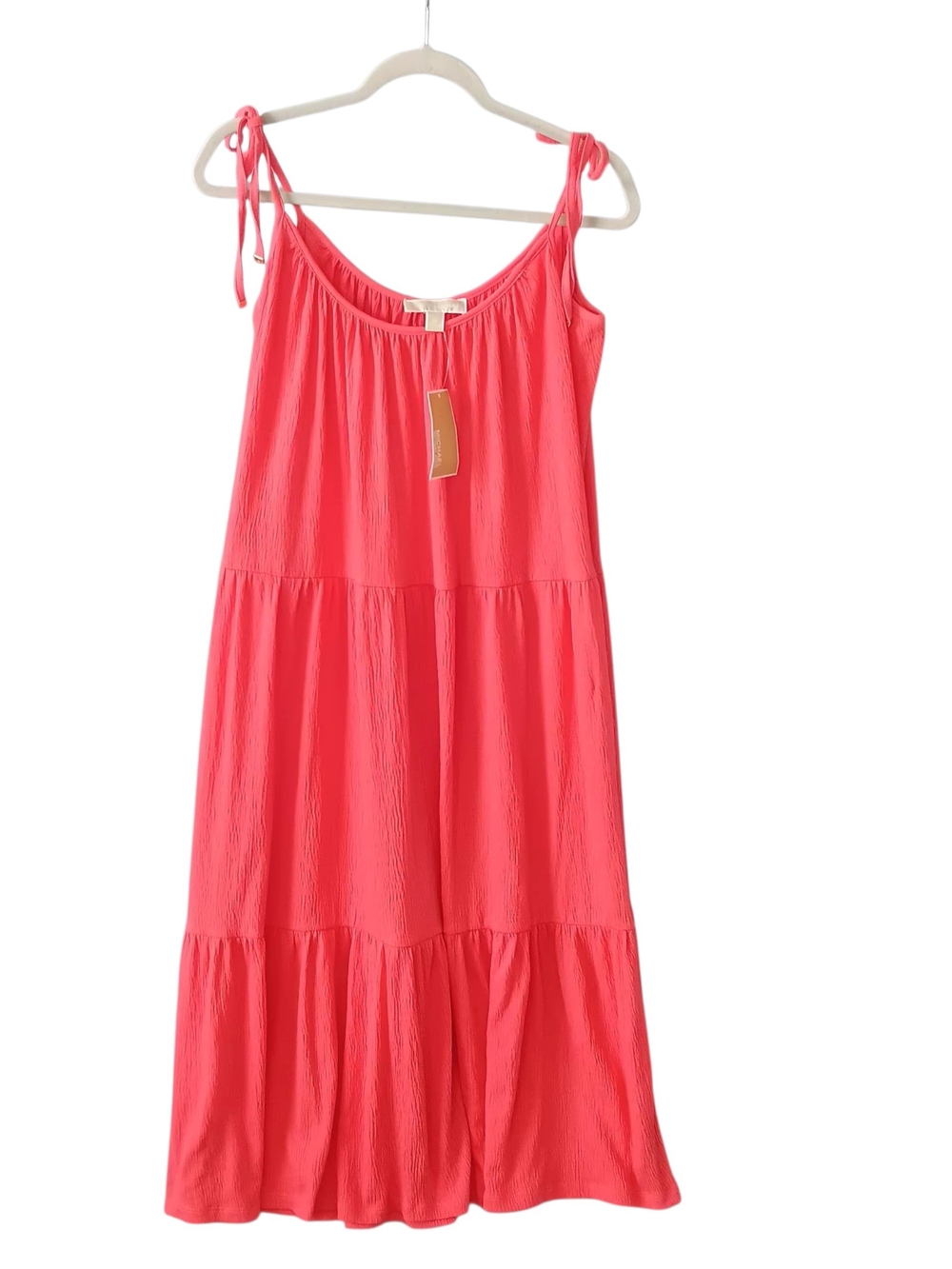 MICHAEL KORS Pink Gauze Tiered Midi Dress NWT Tie Strap Cottagecore Summer XL